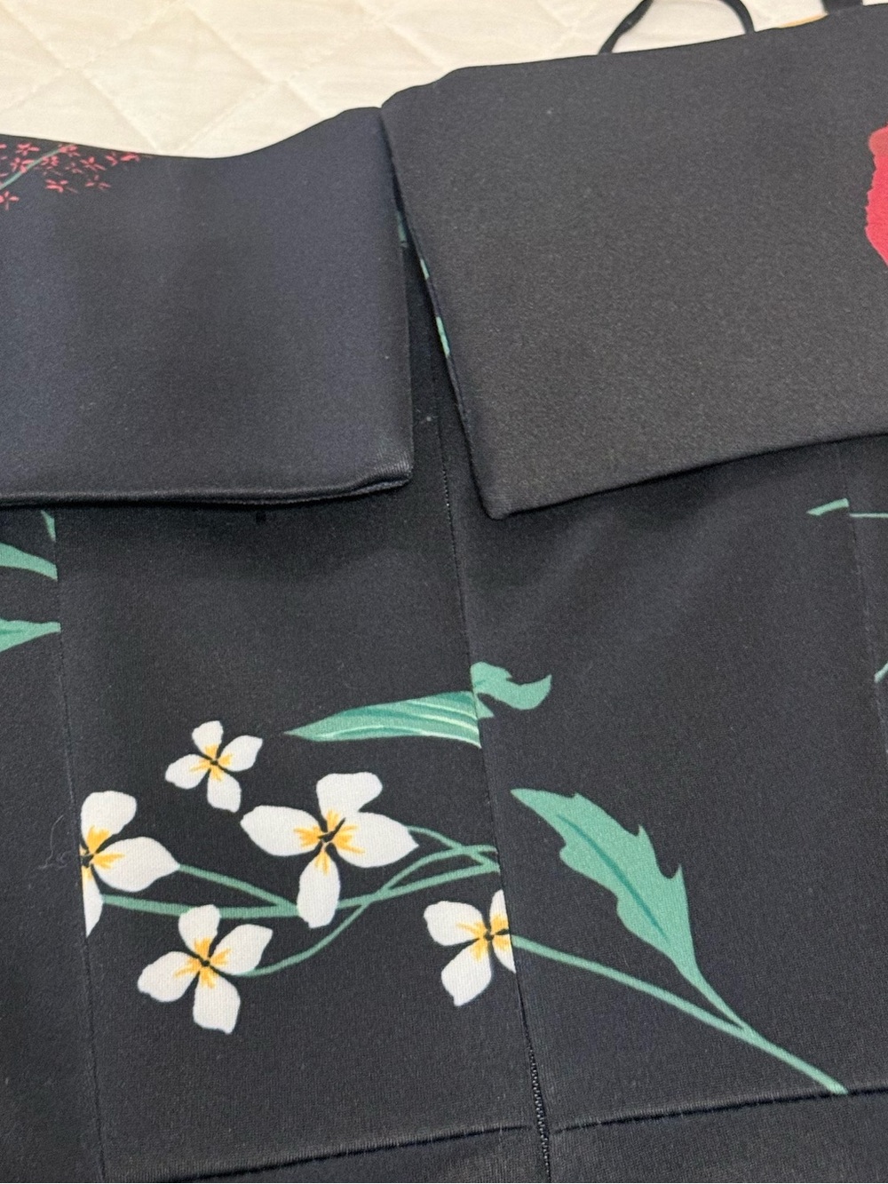 Calvin Klein Black Off-The-Shoulder Dress with Red and Yellow Floral Print - Picture 9 of 12